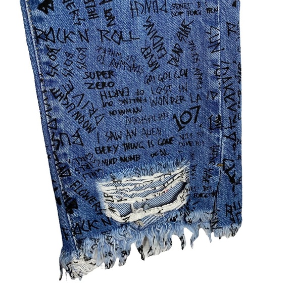 One Teaspoon Graffiti High Rise Straight Leg Cropped Raw Hem Jeans 22 XXS 00 - Picture 10 of 17